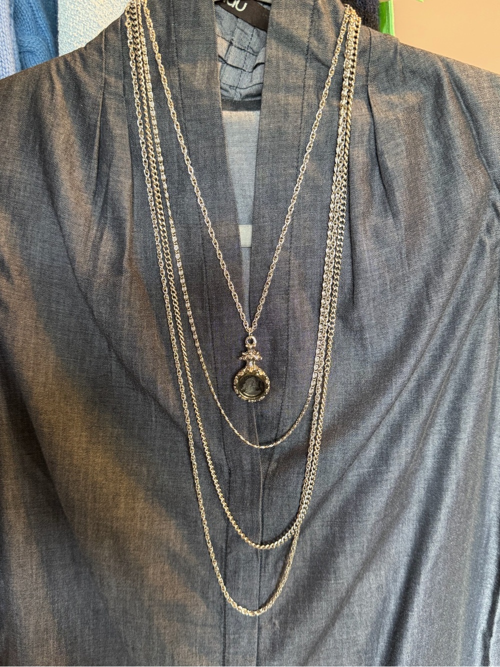 vintage goldette multi-strand necklace with intaglio pendant